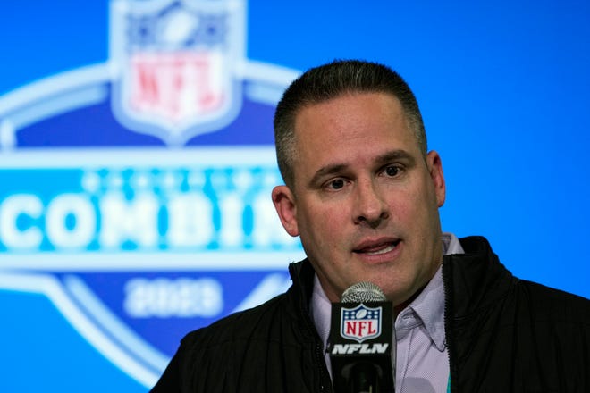 Las Vegas Raiders head coach Josh McDaniels speaks during a press conference at the NFL combine in Indianapolis, Tuesday, Feb. 28, 2023.