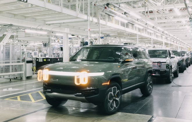 The production line for Rivian R1S electric SUV.