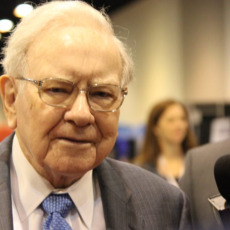 Warren Buffett at Berkshire Hathaway's annual shareholder meeting.