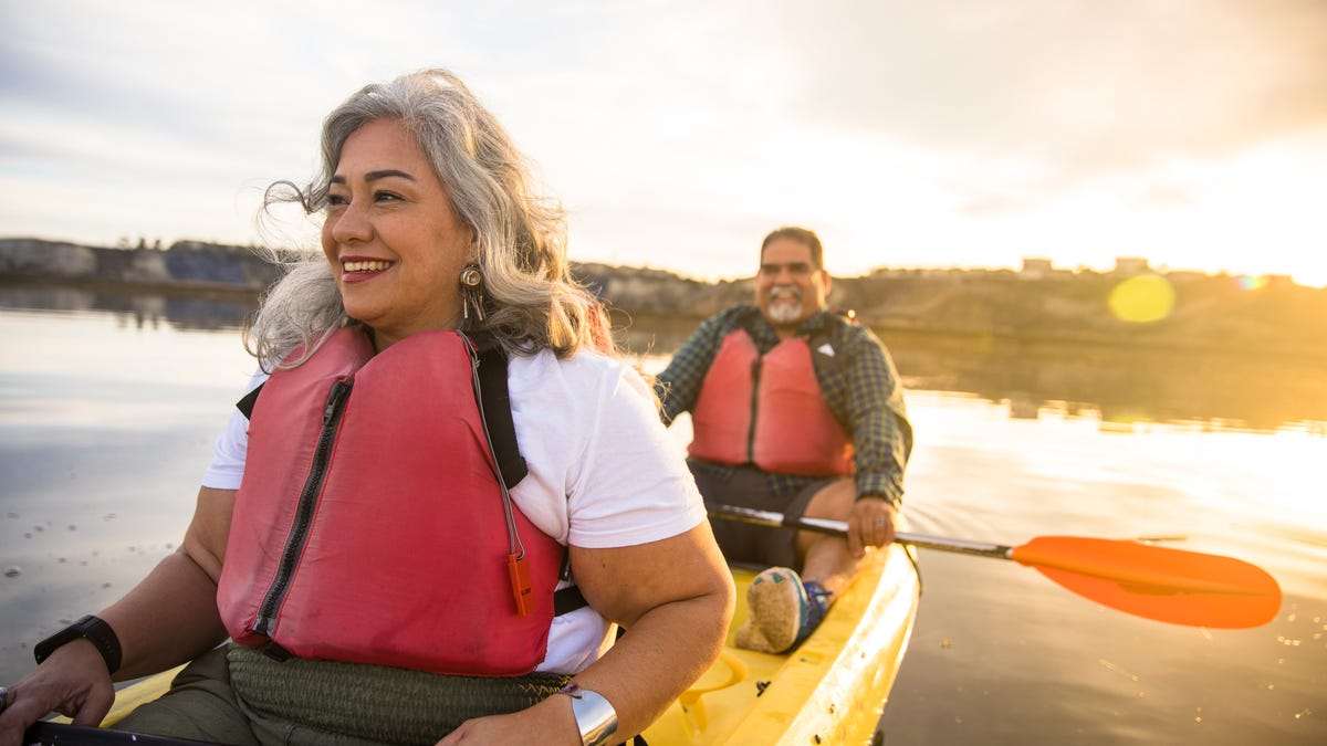 Two people kayaking.