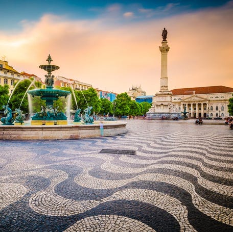 Rossio Square in the heart of Lisbon, Portugal.
