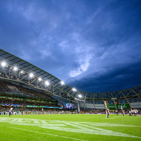 A general view of Aviva Stadium during the 2023 game between Notre Dame and Navy in Dublin, Ireland.