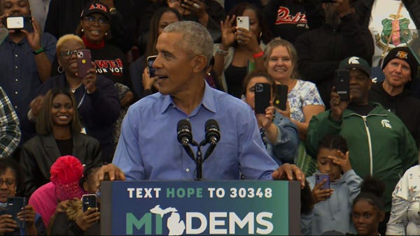 Former President Obama speaks at MI rally