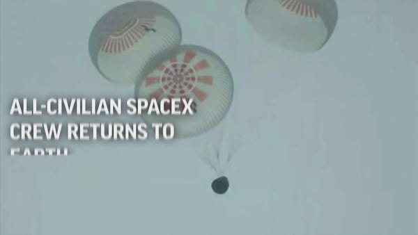 All-civilian SpaceX crew returns to Earth