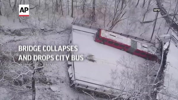 Bridge collapses and drops city bus into ravine