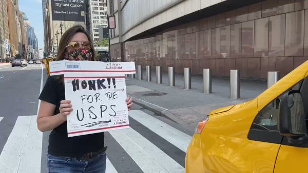 New York taxi drivers 'Honk for USPS' during natio