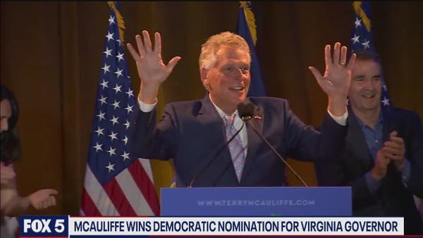 McAuliffe wins Virginia's Democratic nomination