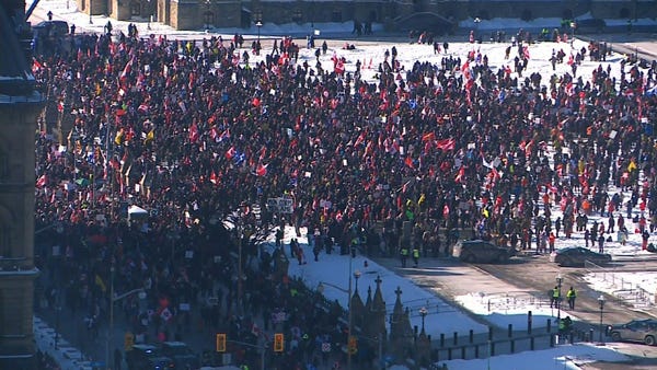 Thousands protest COVID vaccine mandates in Ottawa