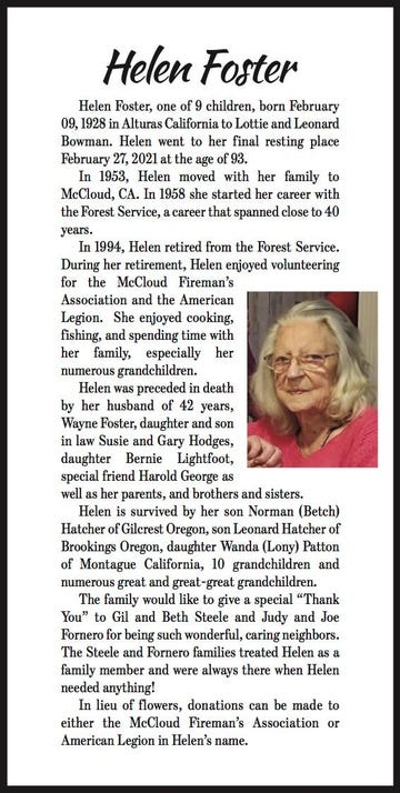 Obituaries in Mt Shasta, CA | Mount Shasta Herald