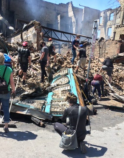 What was left of Kacey White and Charles Stotts' restaurant after fire gutted the building.