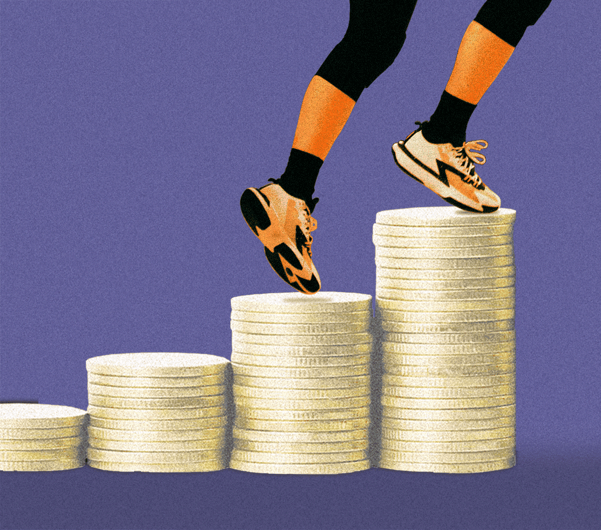 Football player climbs coin stacks illustration