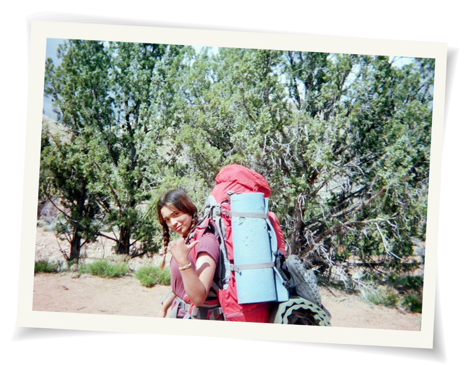 Katelyn with her 40-pound pack, hiking in the Utah desert.