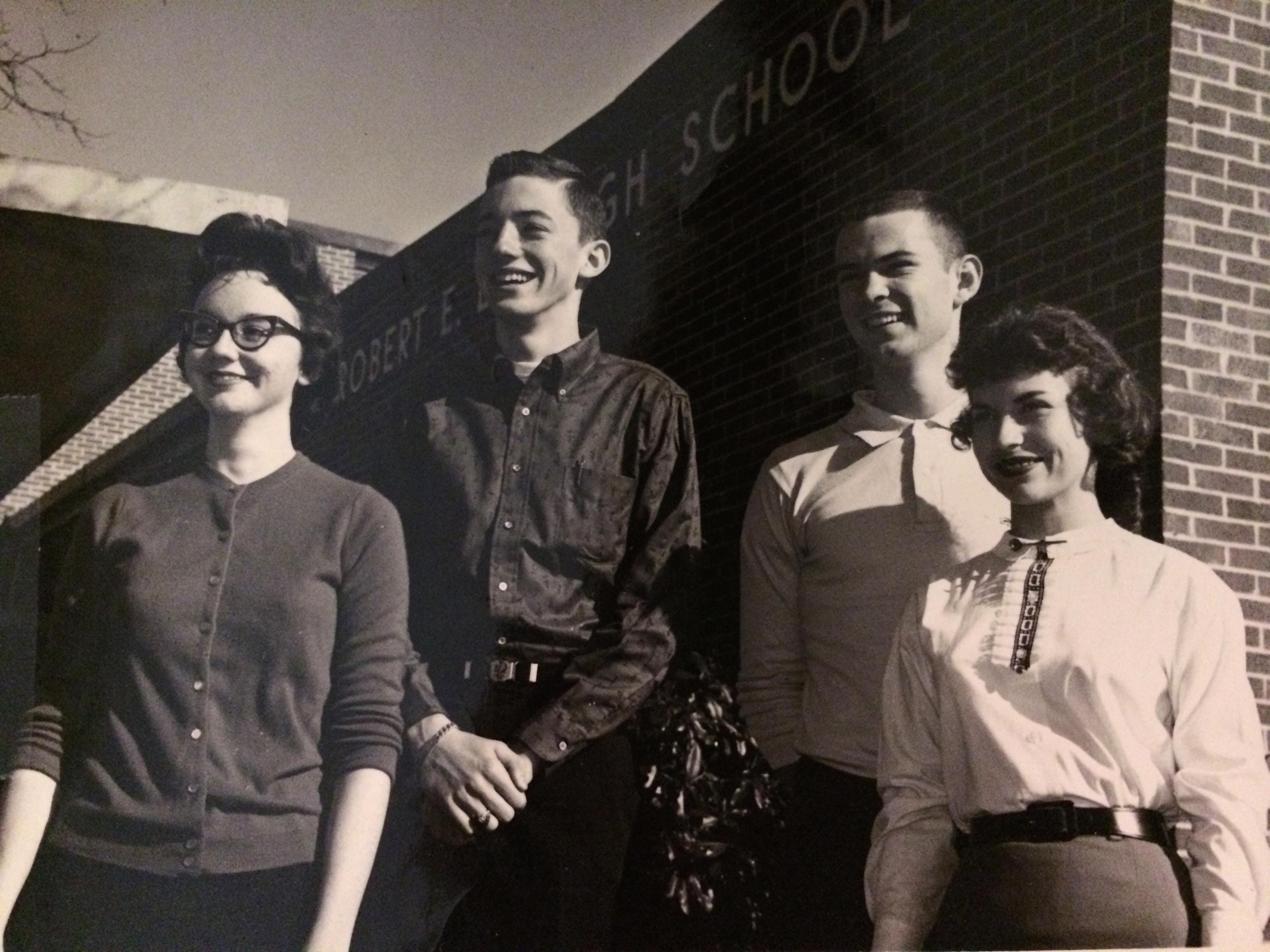 Jim Vickrey, second from left, and classmates in front of Lee High School during the 1959-60 school year