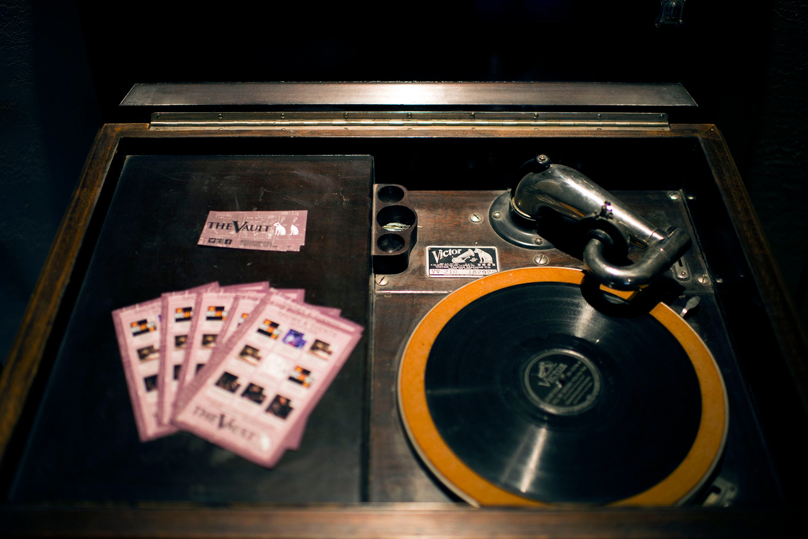 A Victrola on display inside The Vault in Berlin.