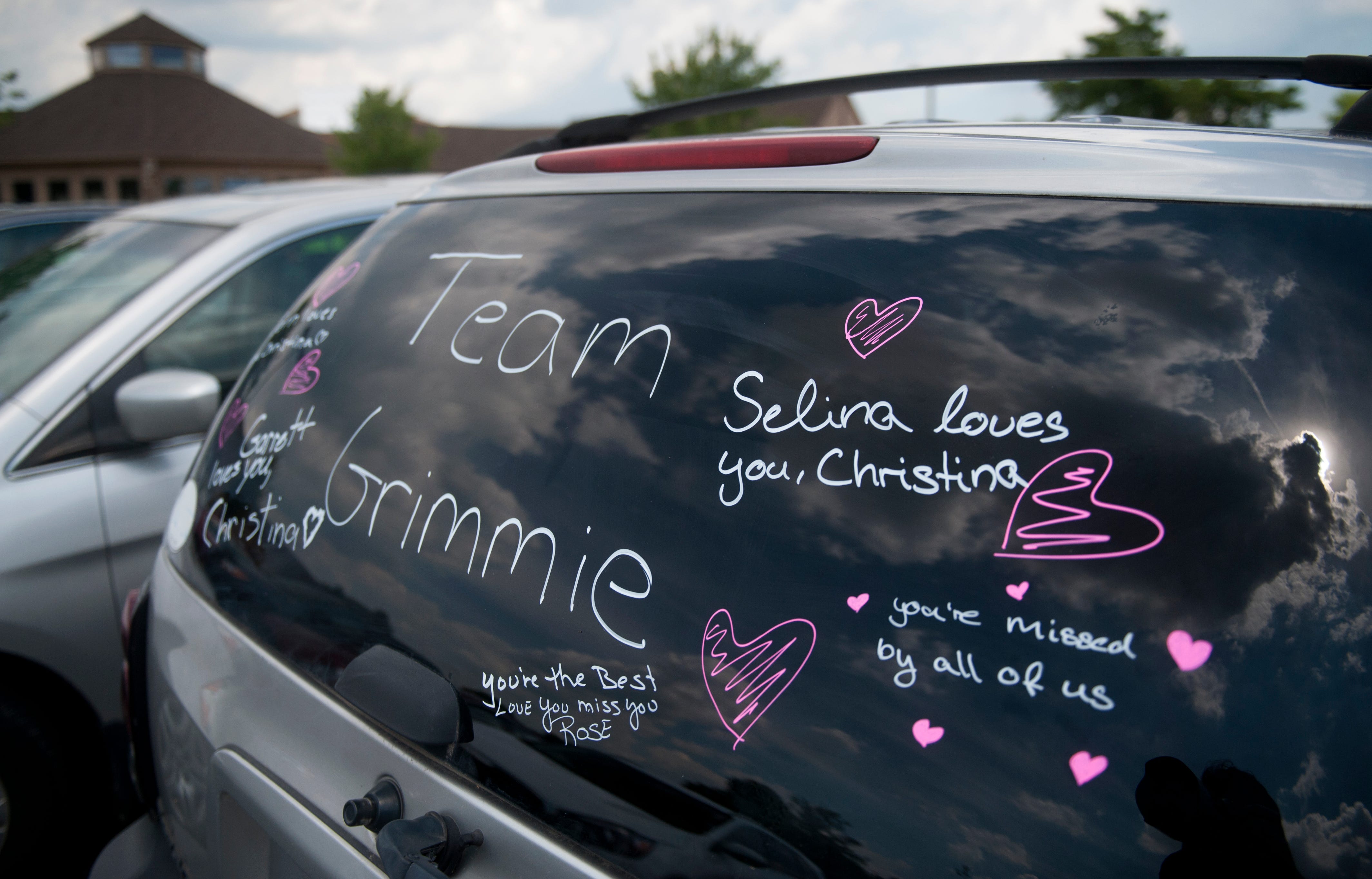 Messages for Christina Grimmie on a vehicle outside Fellowship Alliance Chapel in Medford during her viewing in 2016.