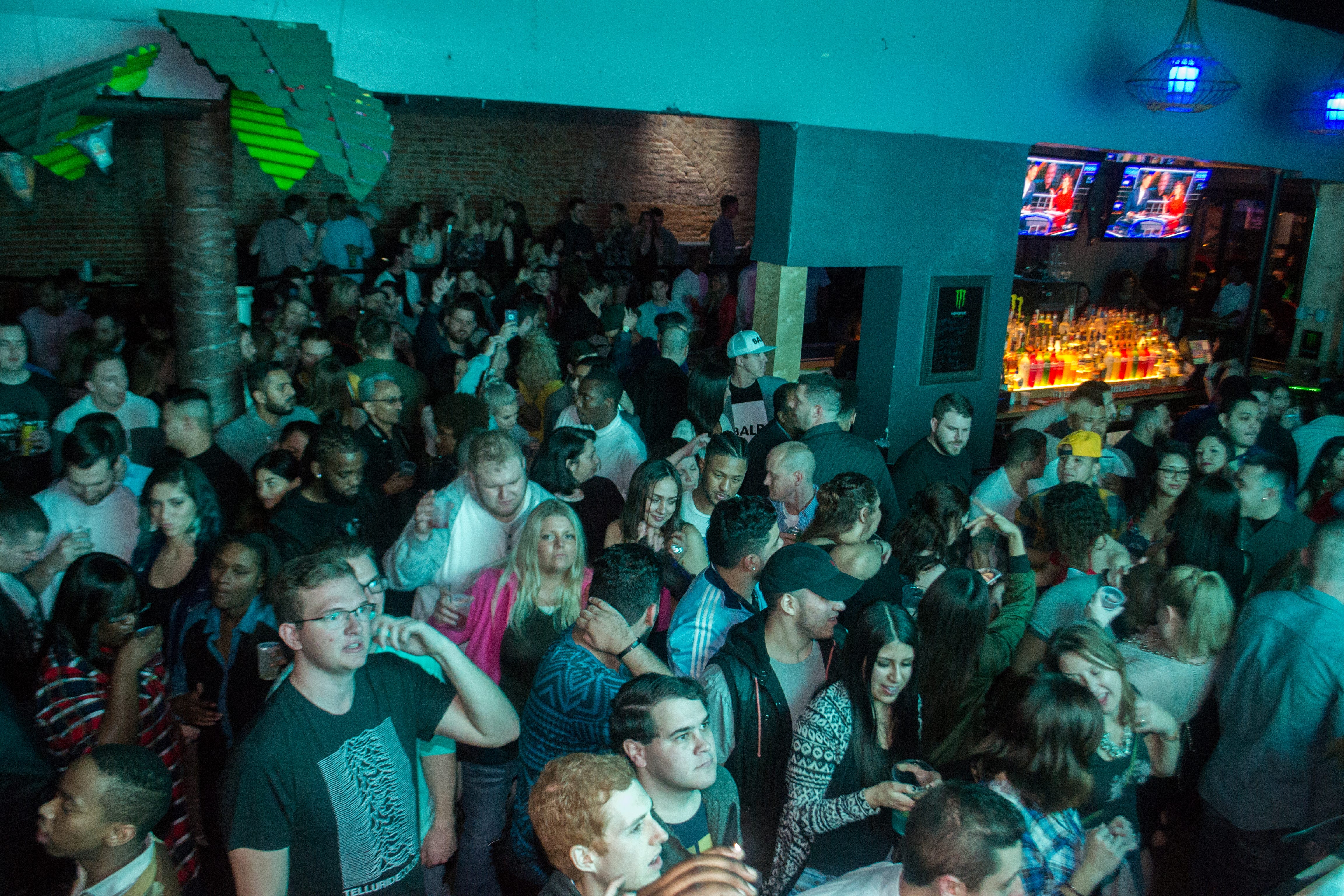 A packed crowd parties to a throbbing DJ show inside Tiki Bob's in this photo from before the pandemic.