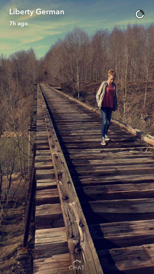 Liberty German Snapchatted this picture of her friend, Abigail Williams, walking across the High Bridge in Delphi. It's the last known published photo of the victims who were killed upstream from the bridge.