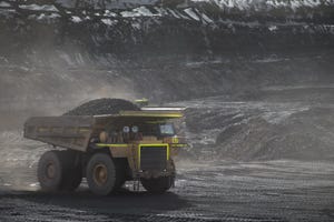 A large dump truck carries coal at the Kayenta Mine in Black Mesa, Arizona on February 4, 2017.