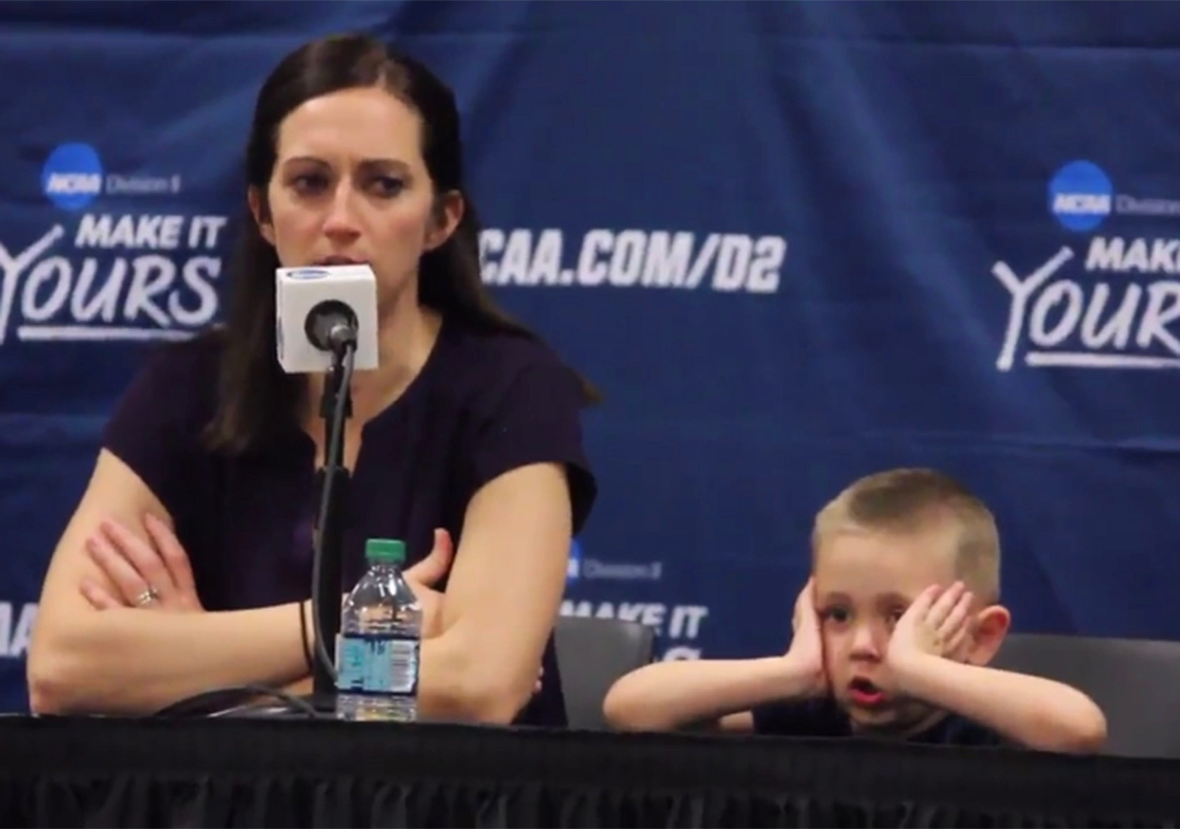 Coach's 3-year-old son becomes star of presser