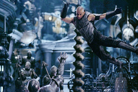 Vin Diesel takes flight in a scene from the motion picture "The Chronicles of Riddick."