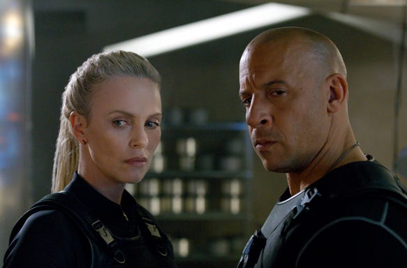 Charlize Theron joins the cast with Vin Diesel in "The Fate of the Furious" in 2017.