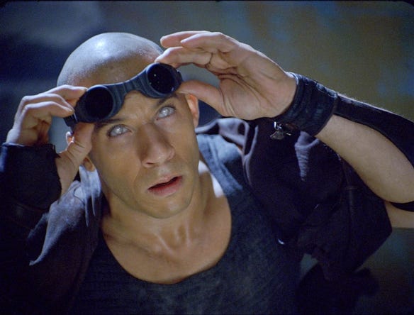 He has crazy eyes in a scene from the 2004 motion picture "The Chronicles of Riddick."