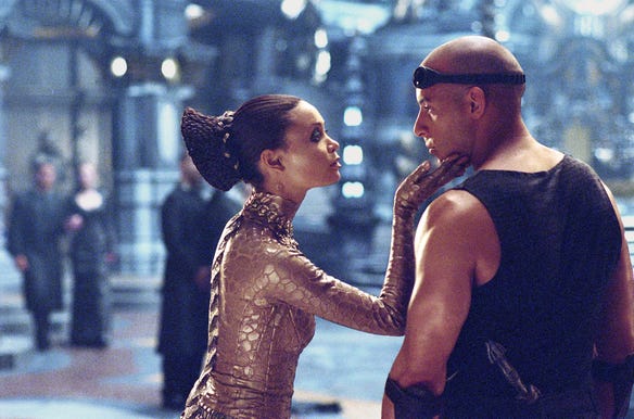 Thandie Newton and Vin Diesel in a scene from "The Chronicles of Riddick."