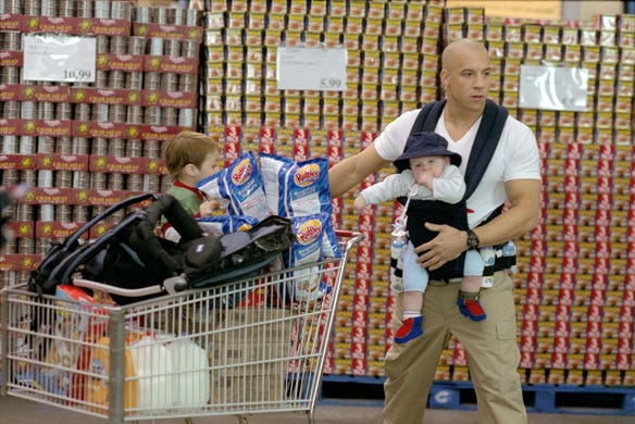 Vin Diesel plays Shane Wolfe, an elite Navy SEAL lieutenant who must simultaneously look after five children in the 2005 comedy "The Pacifier."