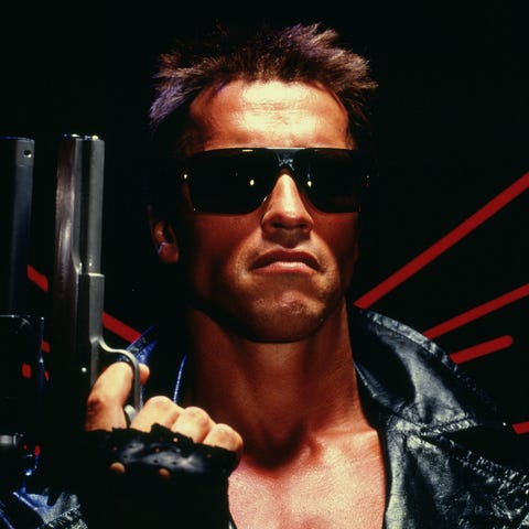 Schwarzenegger plays a cyborg assassin who time tr