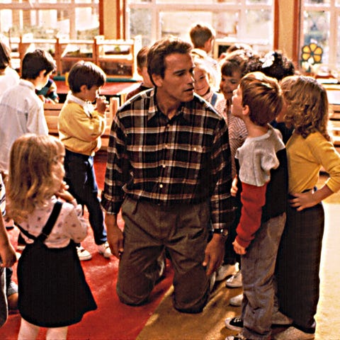 Aww, how cute! He gets on the level with his kinde