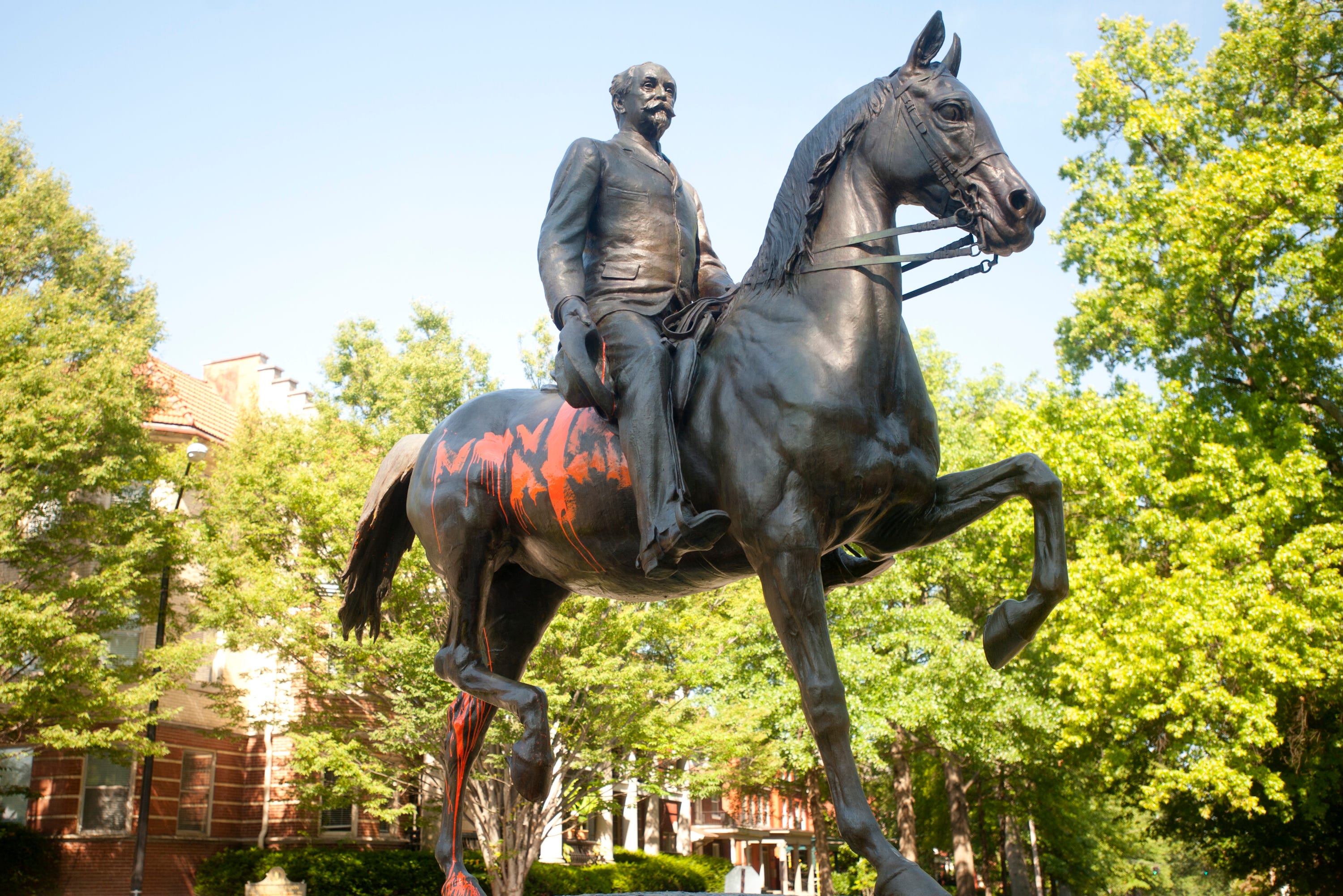 The John Breckinridge Castleman statue and historical marker in the Cherokee Triangle neighborhood was covered in orange paint. The paint was discovered early Sunday morning, a day after violence erupted in Charlottesville, Virginia, following a white supremacist rally. Castleman was a major in the Confederate Army. In the Spanish American war, he was commissioned a colonel by the U.S. Army and after his retirement, he was named a brigadier general. 
Aug. 13, 2017