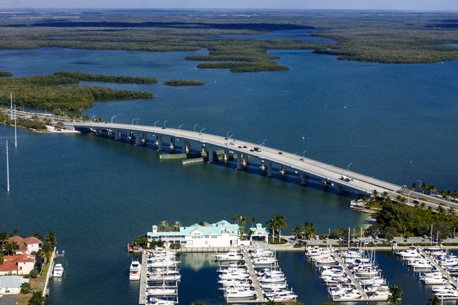 An aerial of the Judge S.S. Jolley Bridge