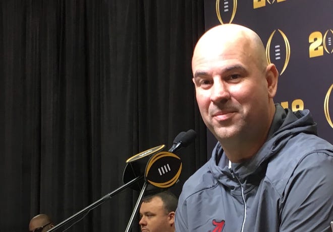 Alabama defensive coordinator Jeremy Pruitt speaks to reporters during media day for the national championship game on Saturday in Atlanta. Pruitt was hired as Tennessee's coach on Dec. 7 but is finishing his duties with Alabama.