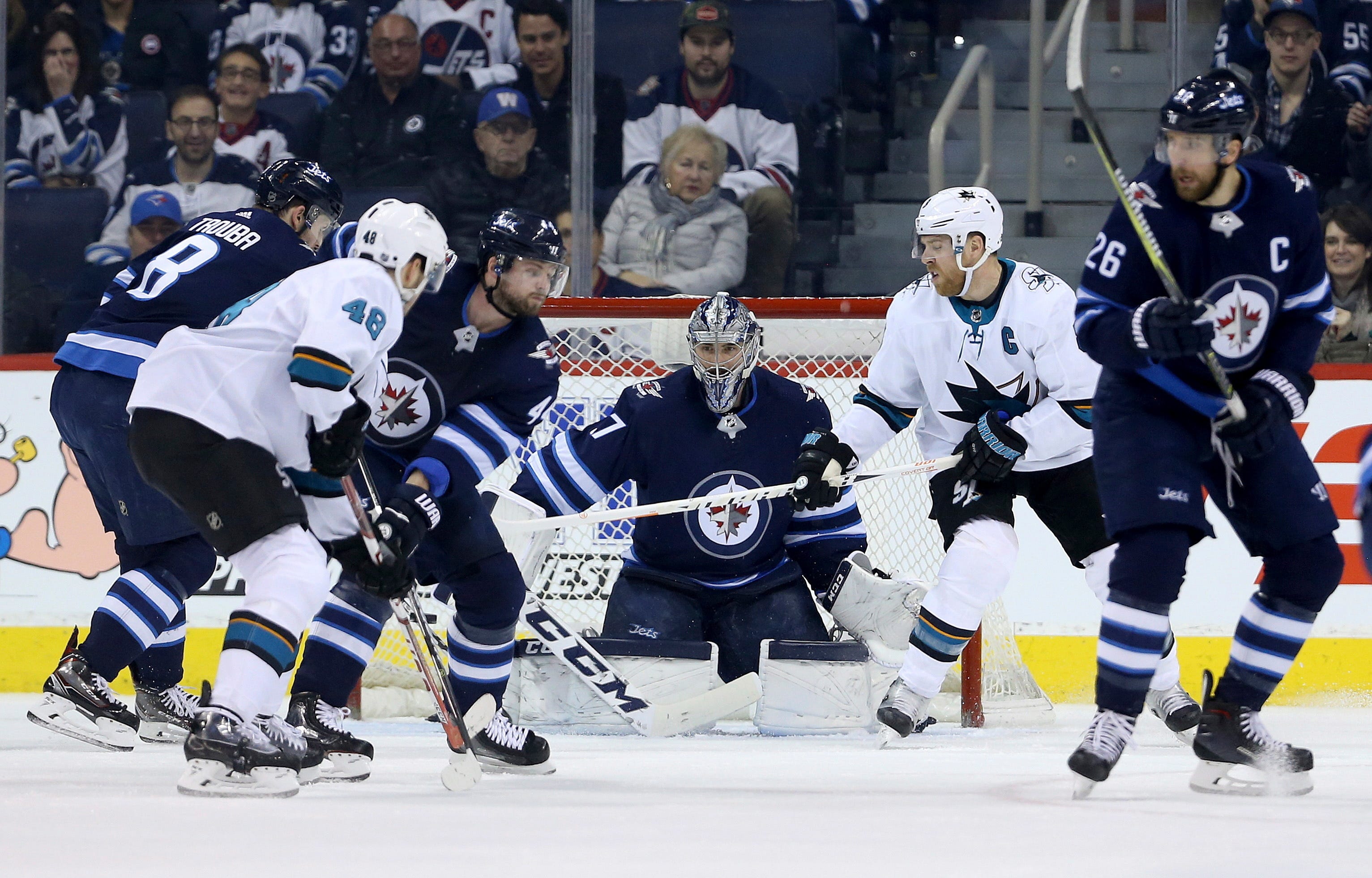 Mathieu Perreault scores twice to help Jets beat Sharks 4-1