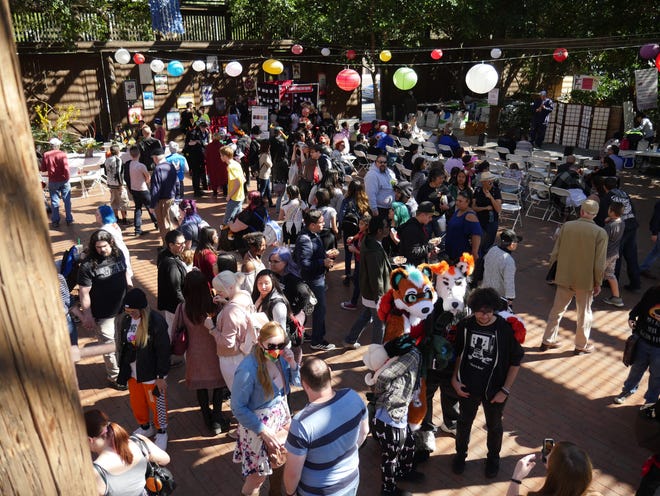 Crowds gather in the shade during the 34th Arizona Matsuri Festival of Japan in Phoenix, Ariz. on Feb. 24, 2018.