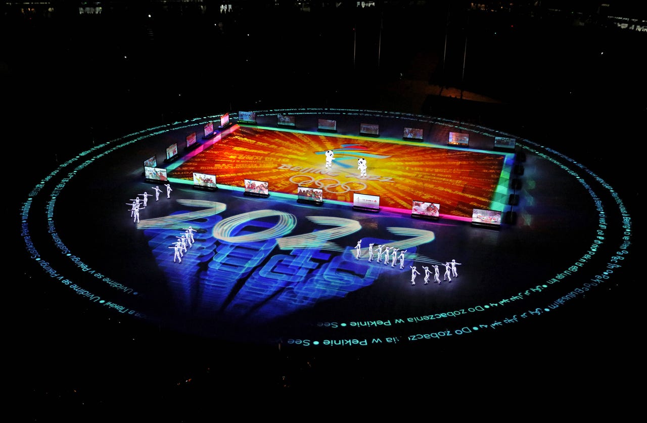 An overall view during the closing ceremony, recognizing Beijing as the host of the 2022 Games.