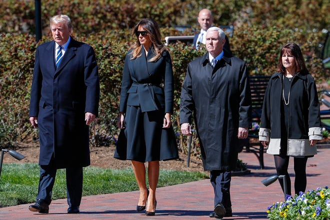First lady Melania Trump accompanied President Donald Trump, Vice President Mike Pence and second lady Karen Pence to the funeral service for the late evangelist Billy Graham at the Billy Graham Library in Charlotte, N.C. March 2, 2018.