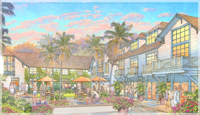 Rendering of the Old Naples Hotel in downtown Naples. View from the courtyard.