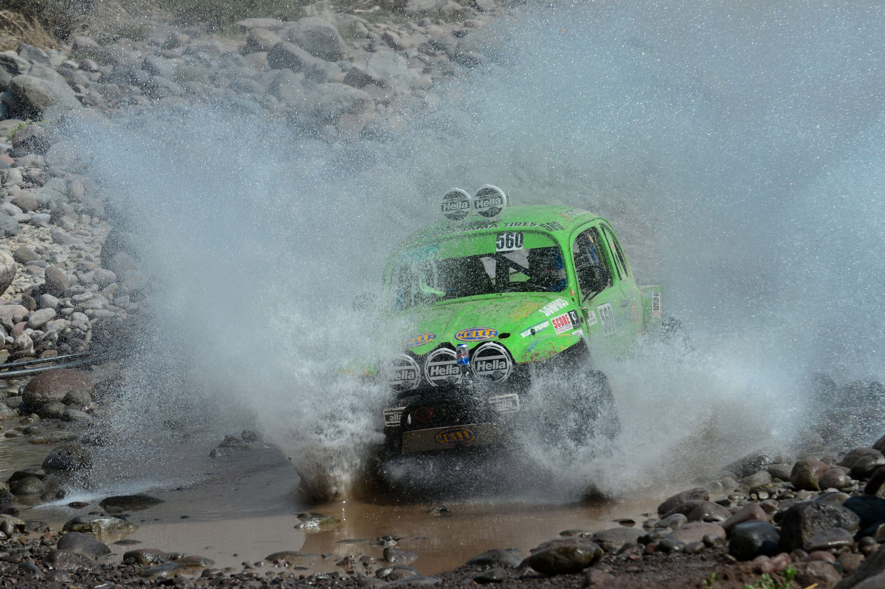 NORRA Vintage Buggy driver Ryan Baillargeon races through a stream during stage 1 of day 4 of the Mexican 1000 in San Javier, Mexico.