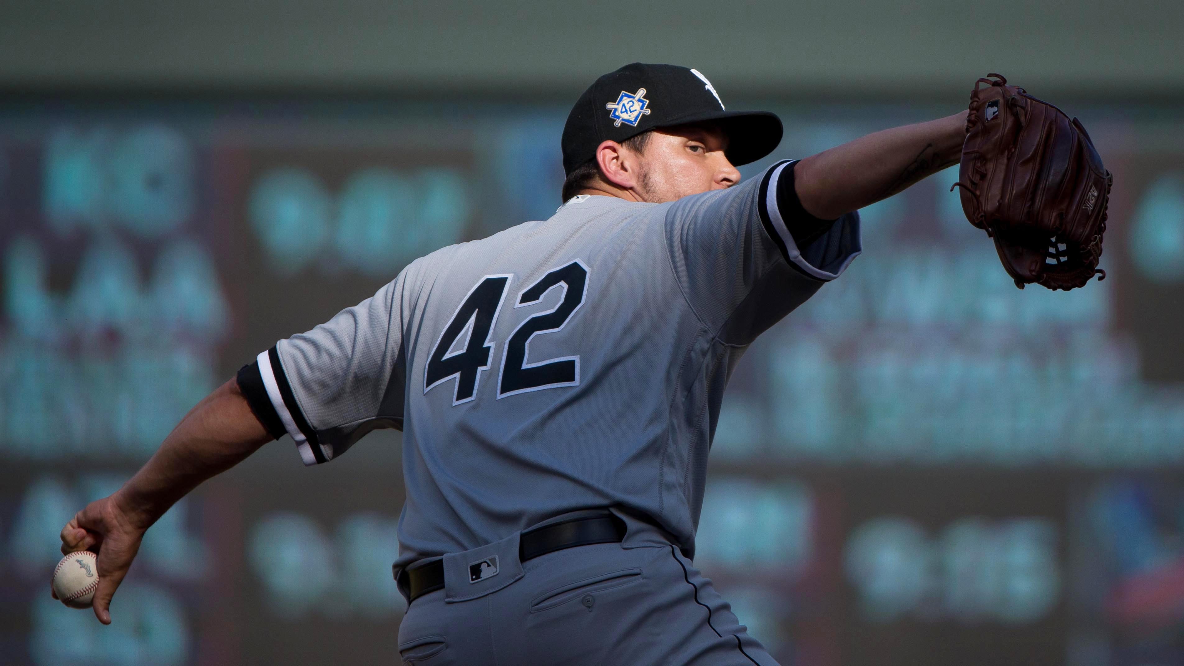 Chicago White Sox relief pitcher Luis Avilan pitches in the eighth inning against Minnesota Twins at Target Field in Minneapolis.