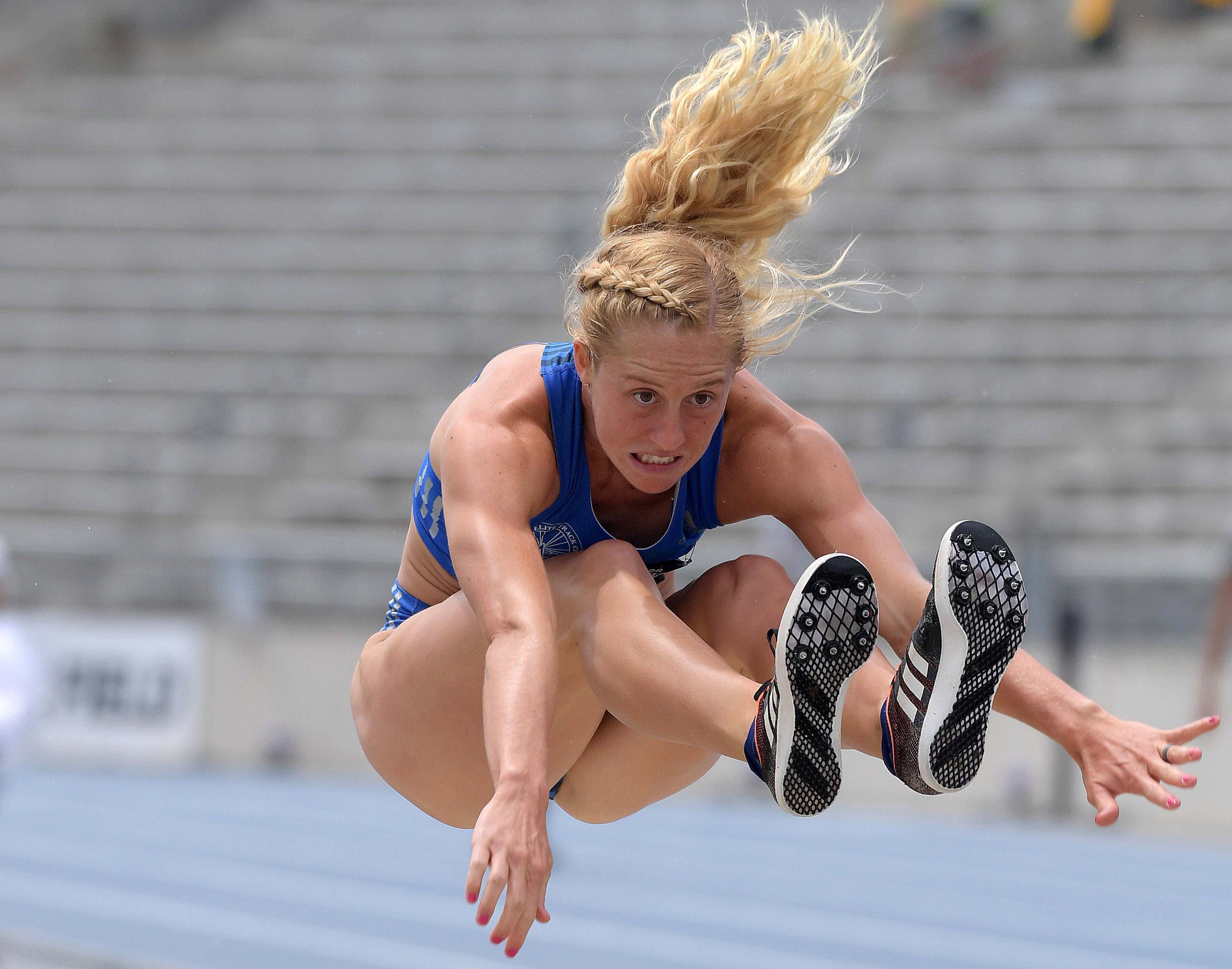 Allison Reaser jumps 20-0 1/4 (6.10m) in the heptathlon long jump during the USA Championships at Drake Stadium in Des Moines, Iowa.