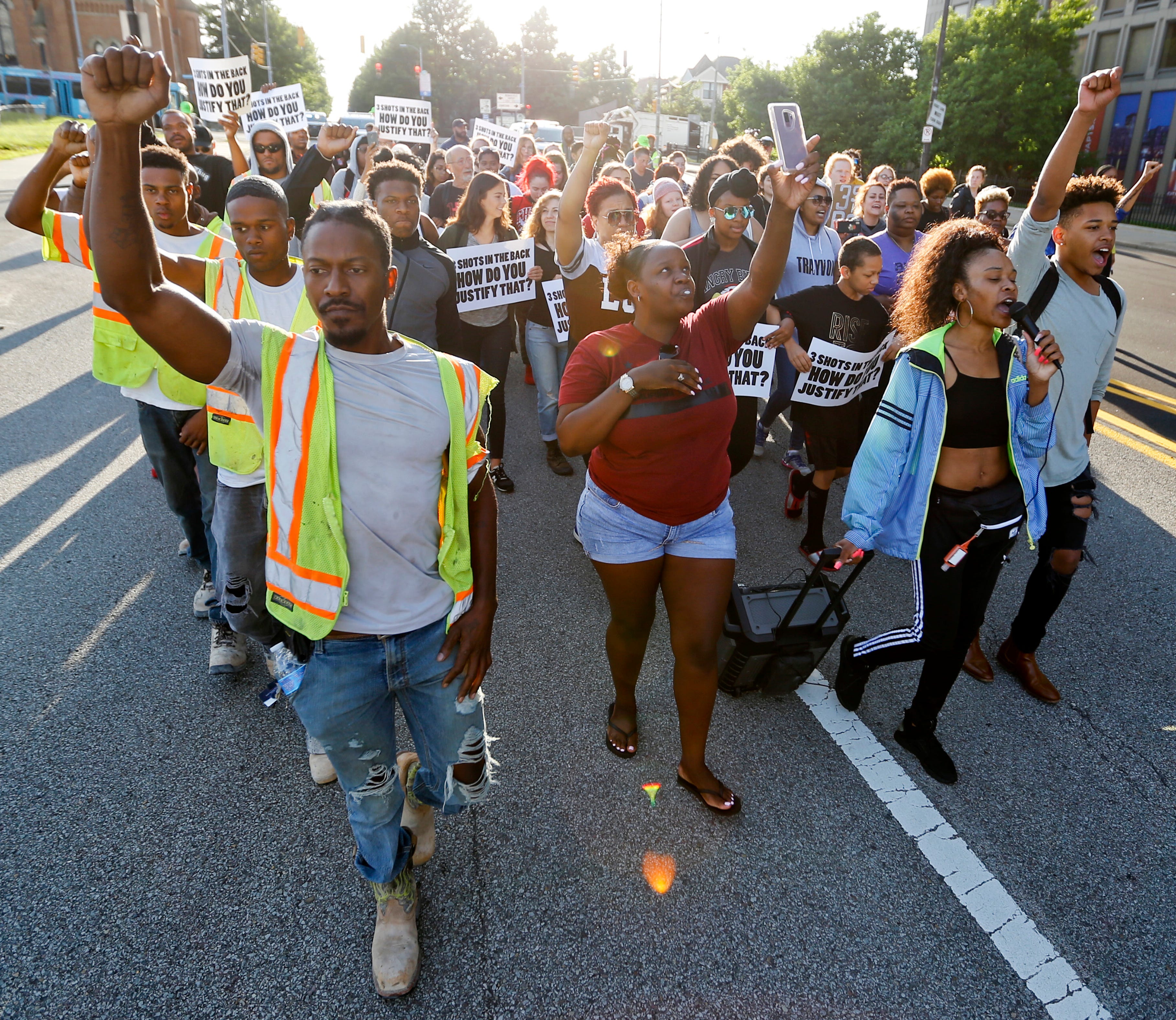 People start a protest march against the shooting death of Antwon Rose Jr. on June 26, 2018, in Pittsburgh. Rose was fatally shot by a police officer seconds after he fled a traffic stop June 19, in the suburb of East Pittsburgh.