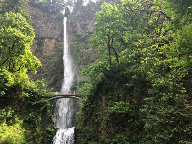 A file photo shows the Multnomah Falls area east of Portland in the Columbia River Gorge.
