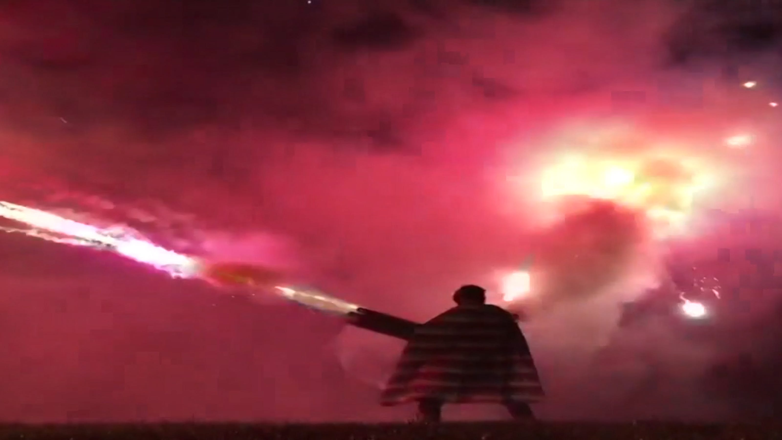 Man straps fireworkshooting cannons to himself