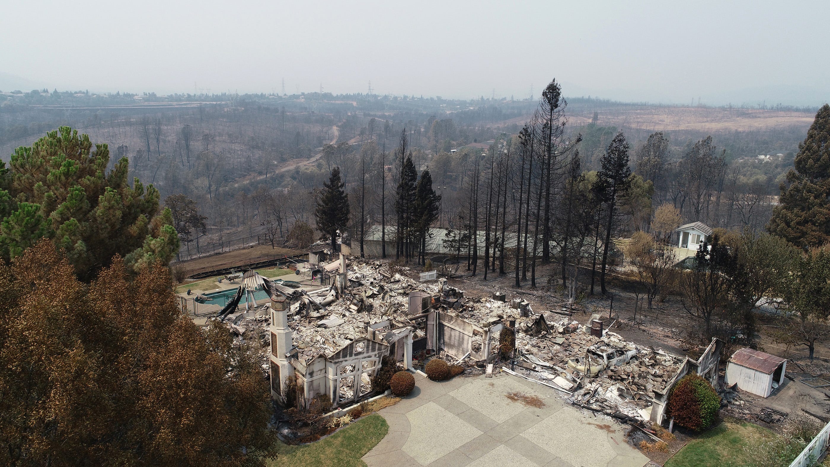 A home in the River Ridge Park subdivision  in Redding, Calif. on Aug. 1, 2018, was destroyed by the Carr Fire.