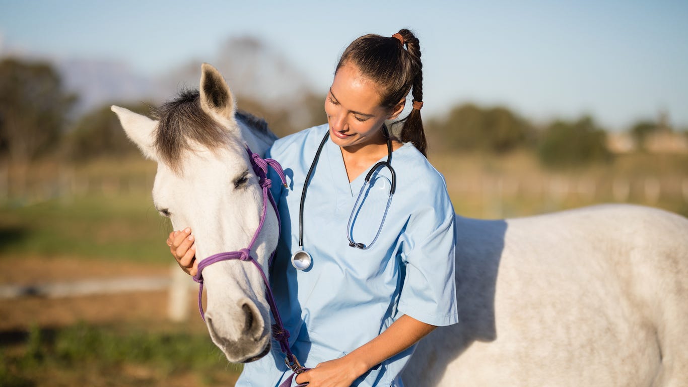 1. Veterinarians &nbsp; &nbsp; &bull; 16 yr. change in share of women:  25.1 ppt. &nbsp; &nbsp; &bull; 2016 female workers:  38,885 (59.1% of total) &nbsp; &nbsp; &bull; 2000 female workers:  15,140 (34.0% of total) &nbsp; &nbsp; &bull; Median earnings:  $90,063 &nbsp; &nbsp; No job has become dominated by women faster than veterinarians. The number of women employed as veterinarians has more than doubled since 2000, resulting in a 25 percentage point increase in the share of female vets. Not all jobs on this list pay well. But with educational requirements as or more rigorous as physicians for humans, the median earnings for veterinarians of $90,063 is one of the highest in the nation. The rising share of female animal doctors mirrors the longstanding trend of women entering science and engineering occupations at higher rates. &nbsp; &nbsp; ALSO READ: Hottest Businesses to Franchise in America
