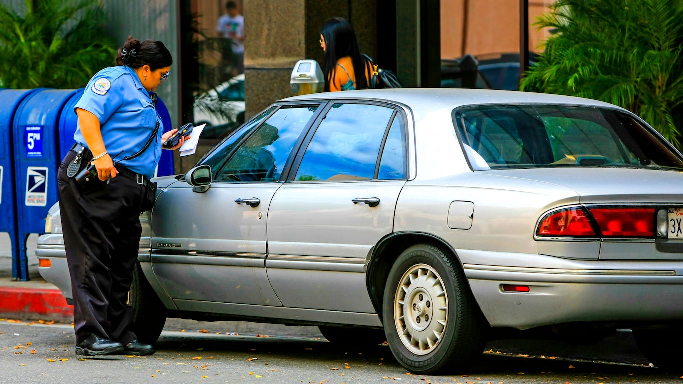 16. Parking enforcement workers &nbsp; &nbsp; &bull; 16 yr. change in share of women:  6.8 ppt. &nbsp; &nbsp; &bull; 2016 female workers:  2,401 (50.8% of total) &nbsp; &nbsp; &bull; 2000 female workers:  1,420 (44.0% of total) &nbsp; &nbsp; &bull; Median earnings:  $39,298 &nbsp; &nbsp; Parking enforcement workers are responsible for patrolling a designated area, often a parking lot or city street, and ticket illegally parked vehicles. In 2000, the majority of parking enforcement workers (56%) were male.In 2000, the majority of parking enforcement workers -- 56% -- were male. Since then, about 1,000 more women work in the occupation, and now women comprise a slight of 51% majority of all workers in the field. The share of women working in all occupations rose from 41% to 43% over the same period. &nbsp; &nbsp; Though the majority of jobs on this list are relatively high paying, parking enforcement is not. The typical worker in the occupation earns $39,298 a year, below the $45,860 average earnings across all occupations.