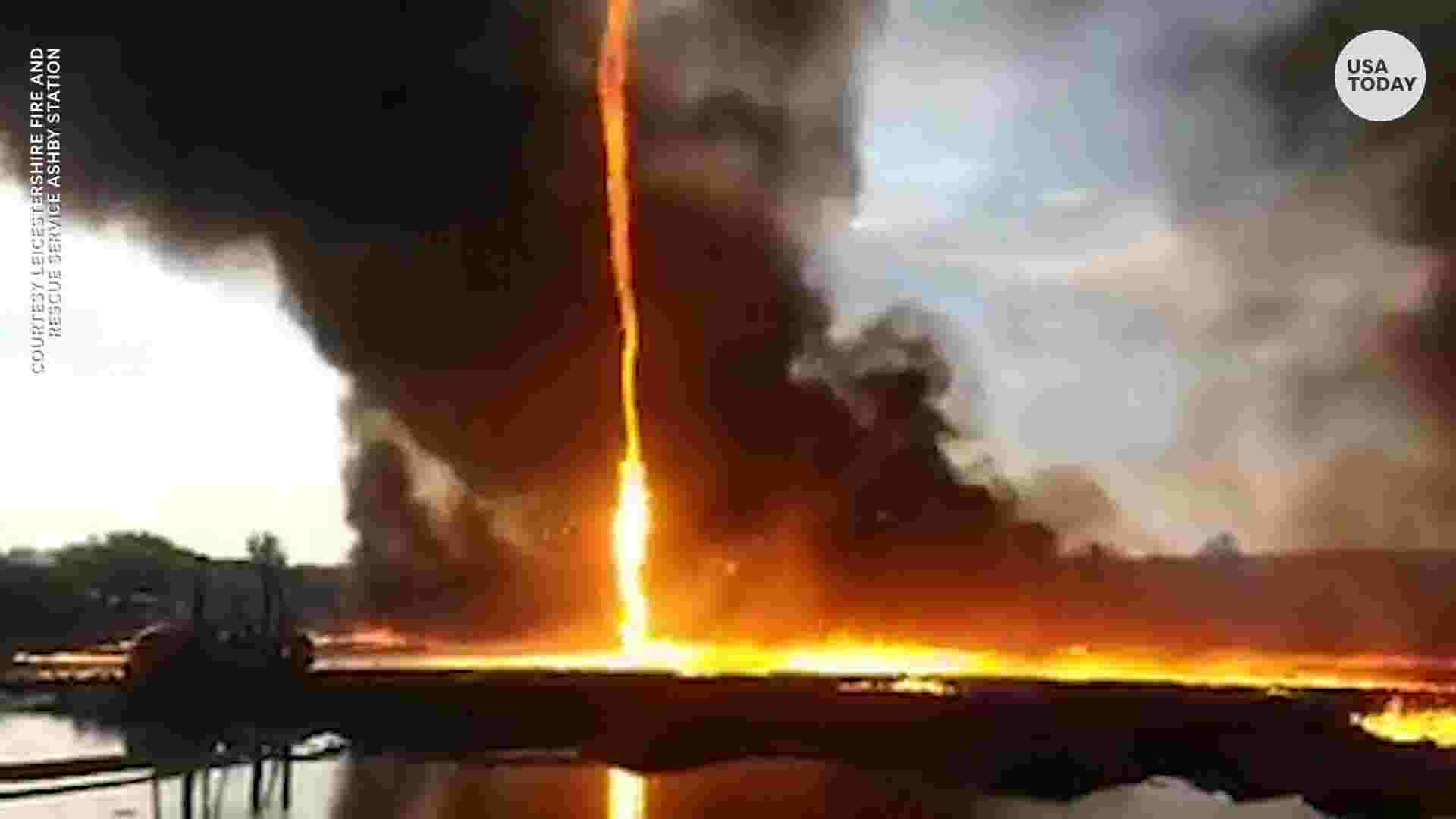 'firenado' whirls from ground into smoky cloud