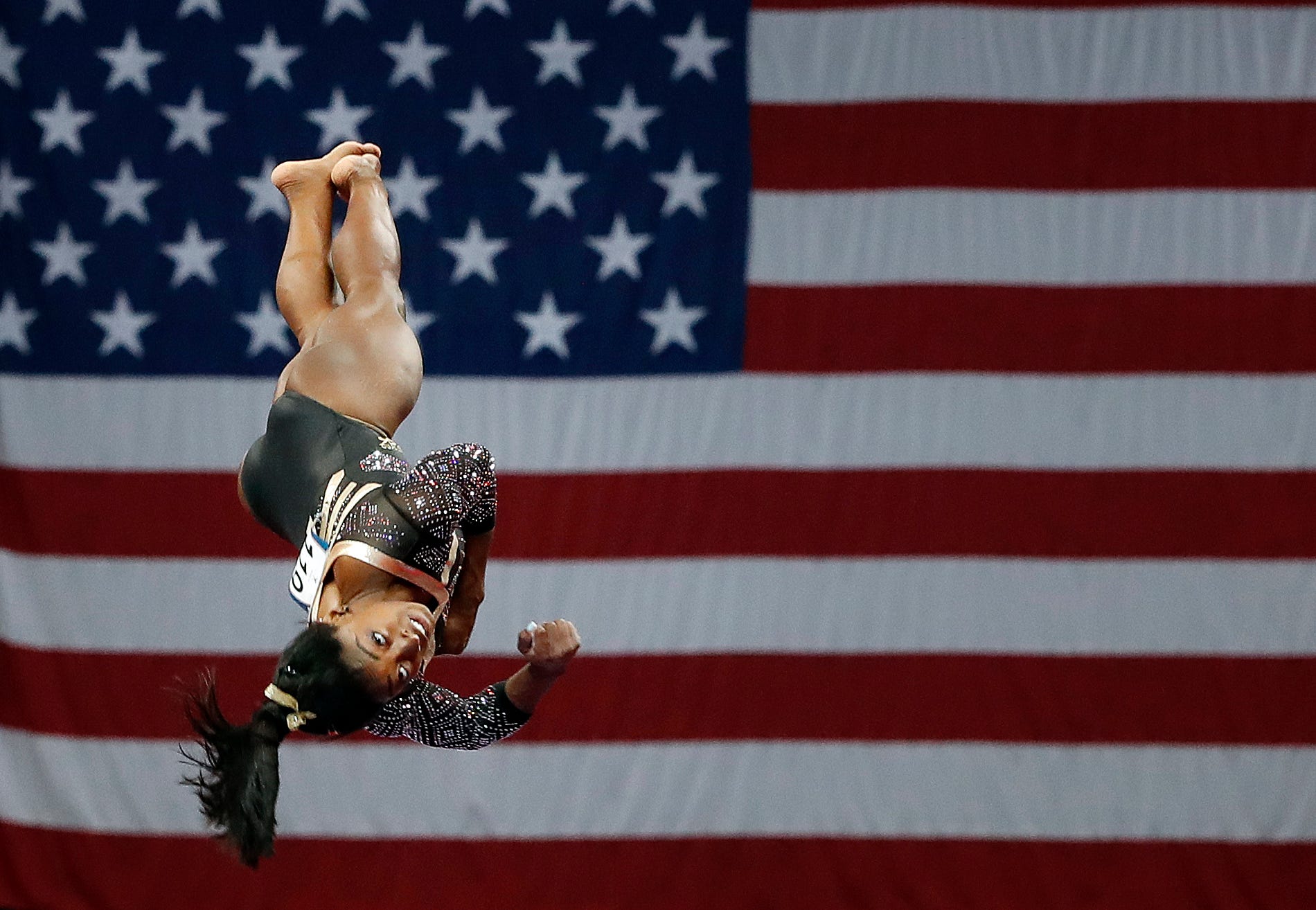 Simone Biles competes in the vault during the U.S. Gymnastics Championships at TD Garden.