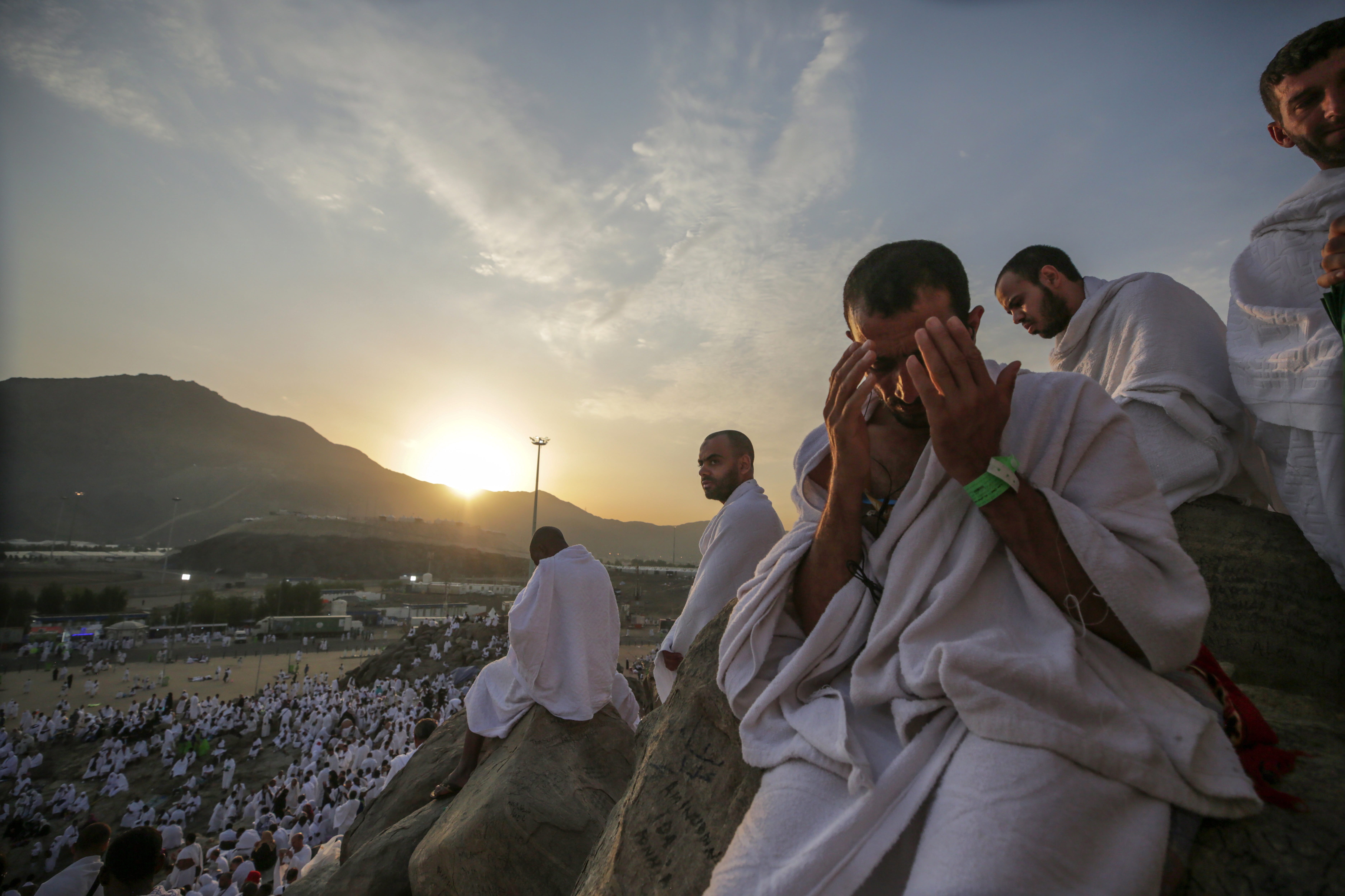 Hajj pilgrims pray during the Hajj pilgrimage in the Mount Arafat near Mecca, Saudi Arabia on Aug. 20, 2018. Around 2.5 million Muslims are expected to attend this year's Hajj pilgrimage, which is highlighted by the Day of Arafah, one day prior to Ei